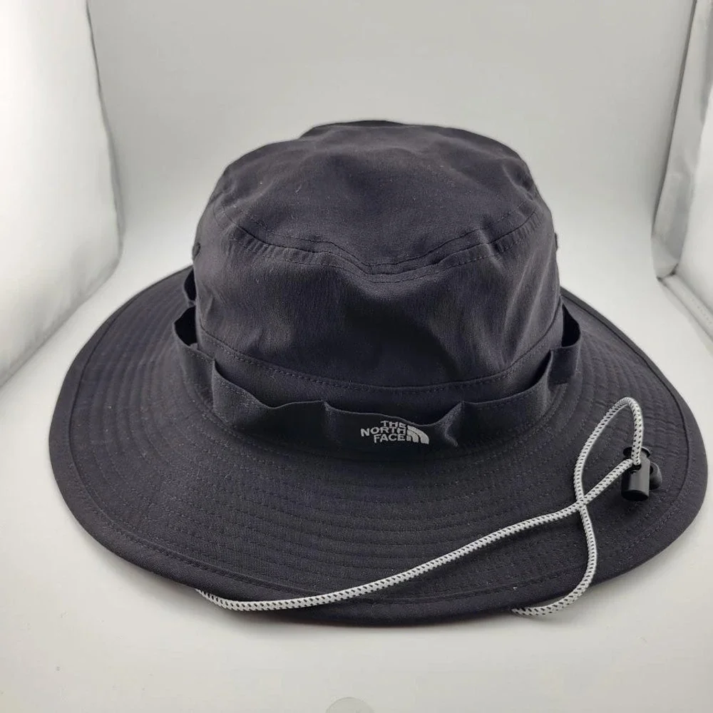 North Face Hat Cap Strap Back S-M Mens Black Outdoor Boonie Wide Brim Hiking